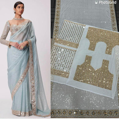 Pure Georgette Real Mirror Work Saree