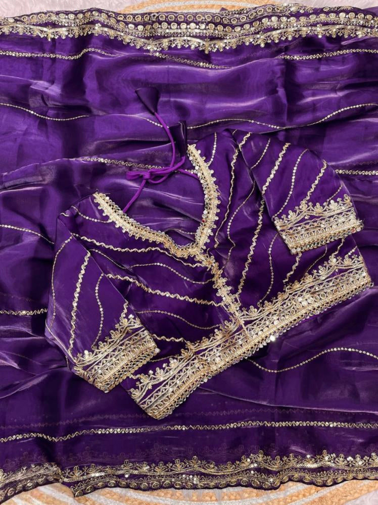 Pure zimmy choo fancy saree full stitch blouse