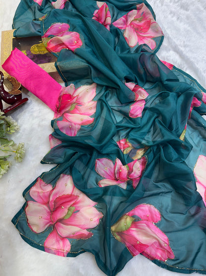 Trending floral handwork saree