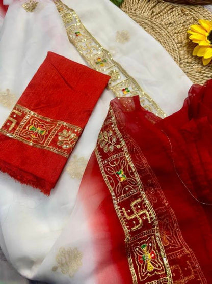 Handmade amrodari wark print Saree