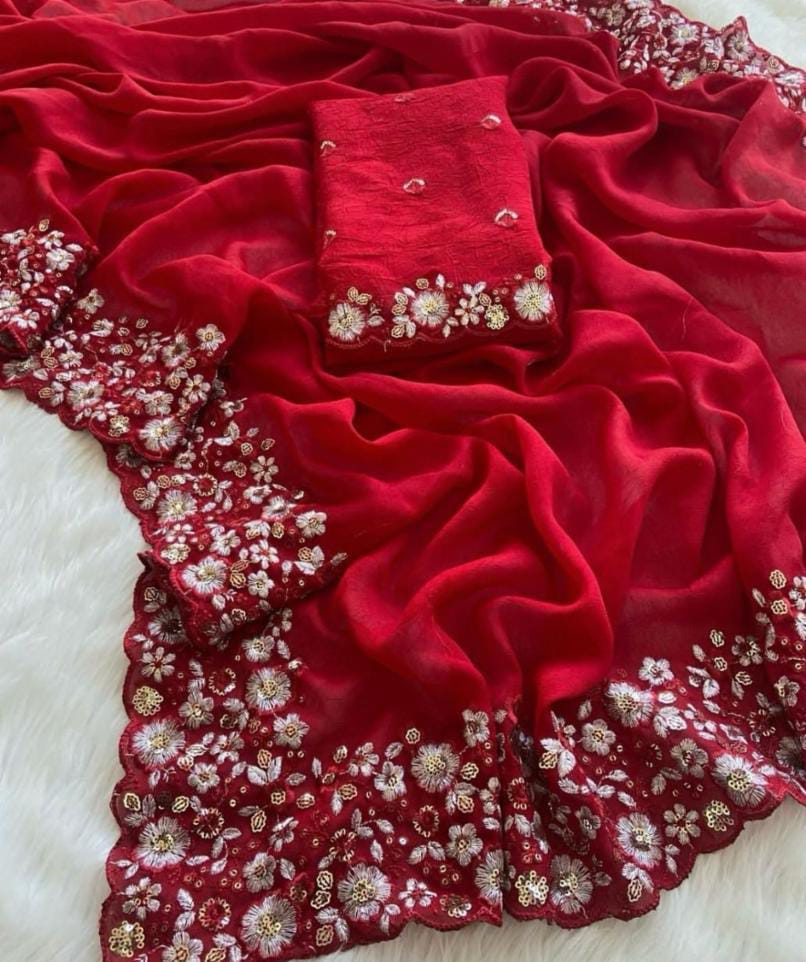 Crush Silk Saree With Fancy Sequince Embroderiy Work