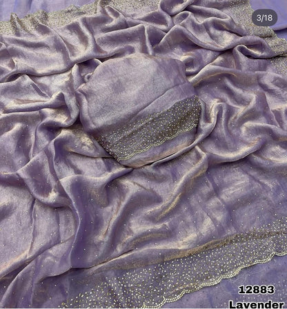 Premium Fandy Satin saree pure hand diamond work