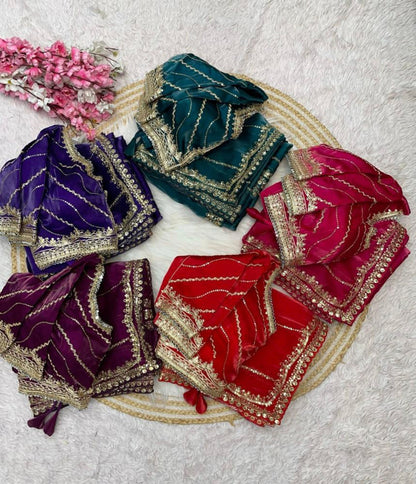 Pure zimmy choo fancy saree full stitch blouse