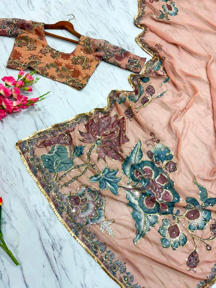 Premium Georgette Embellished With Beautiful Print