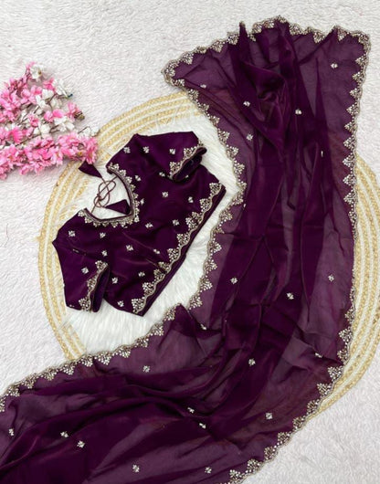 Sattan Saree With Beautiful C - pallu Brits Work