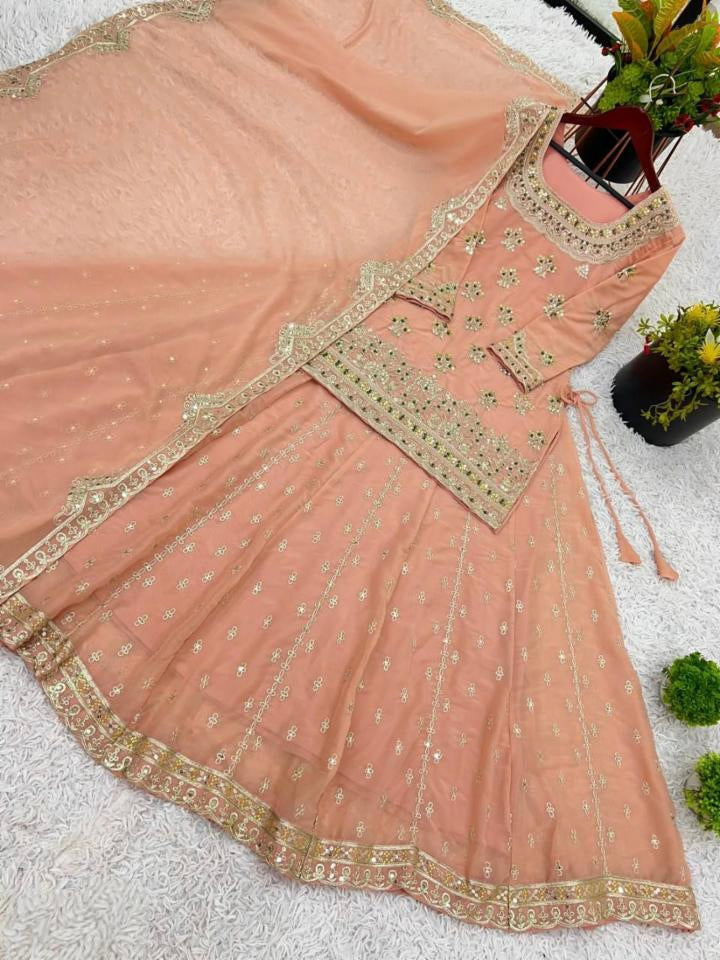 Star georgette top,lehnga, dupatta