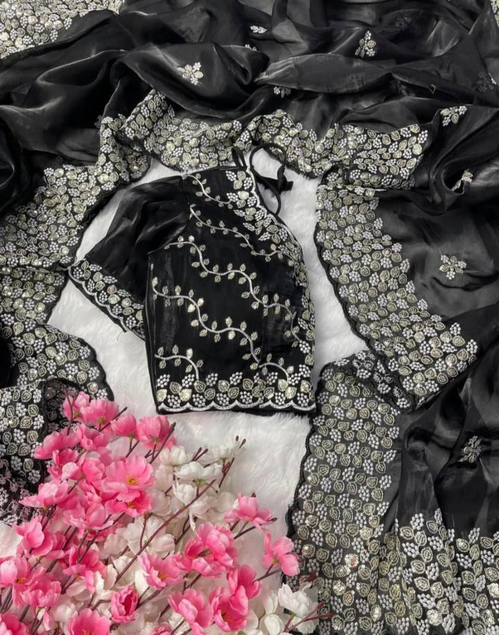 Pure Zimmy Choo Satin Saree with blouse stitch