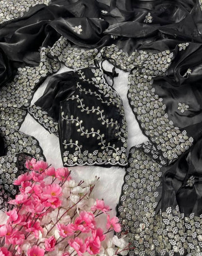 Pure Zimmy Choo Satin Saree with blouse stitch