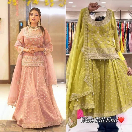 Star georgette top,lehnga, dupatta