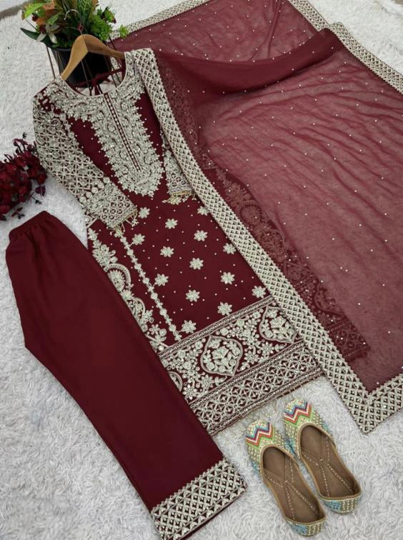 pure Georgette With Heavy Embroidery suit set