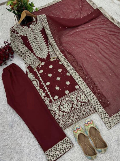 pure Georgette With Heavy Embroidery suit set