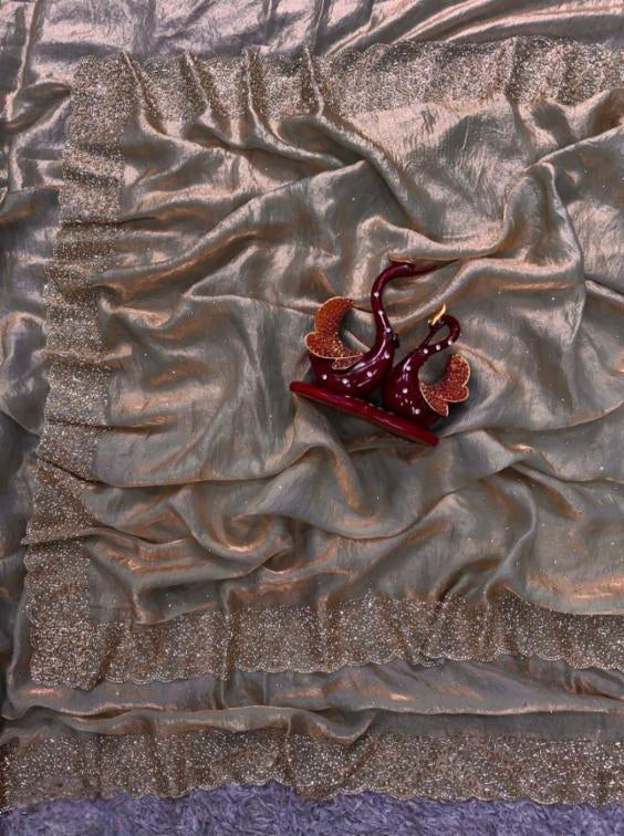 Space Silk Saree With Jarkhan Daimond Work