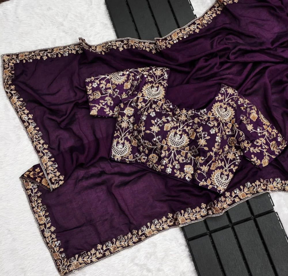 Party Wear Vichitra Embroidery Saree