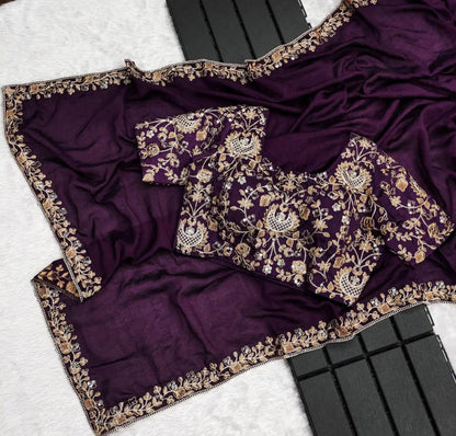 Party Wear Vichitra Embroidery Saree