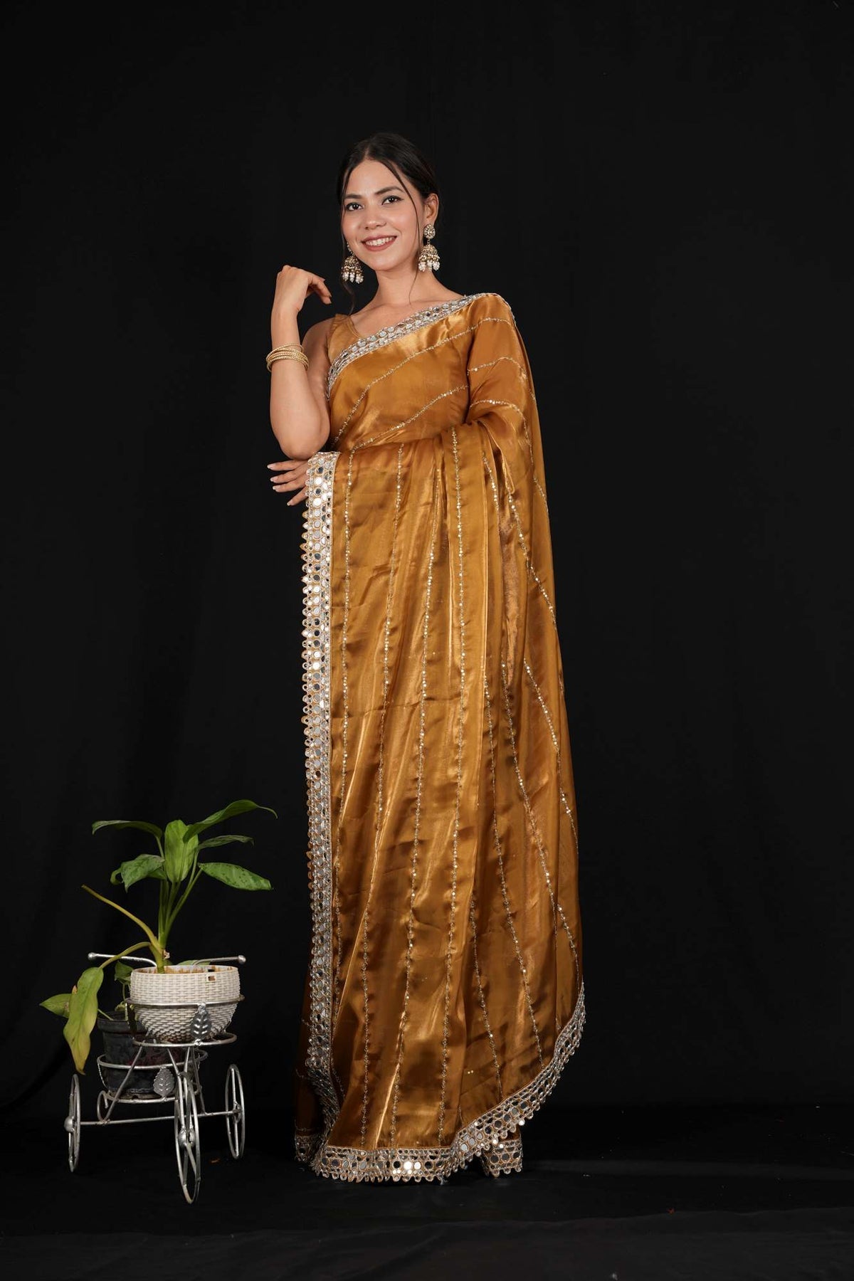 New mirror work saree organza jimmy choo with (blouse stitch)