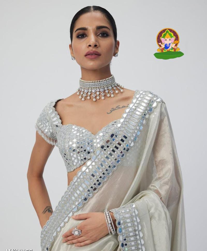 Satin Fabric Mirror saree