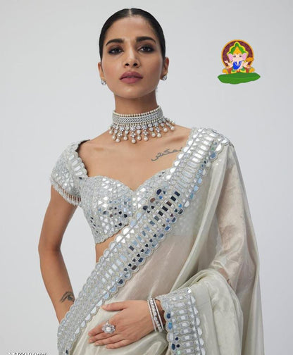 Satin Fabric Mirror saree