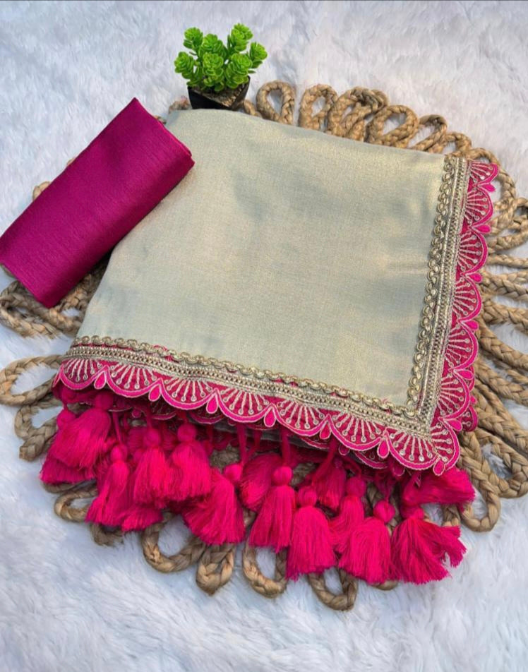 Presenting you trending gold tissue  Saree with fancy lace border 25 lotkan