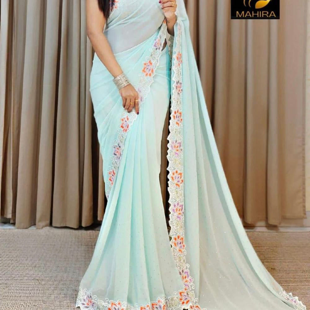 Pure Georgette diamond work saree