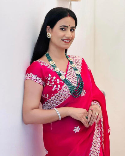 Pure Zimmy Choo Satin Saree with blouse stitch