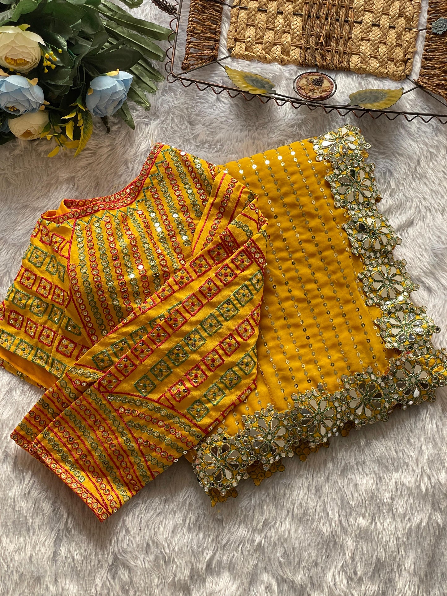 soft fabric original mirror work hand work saree