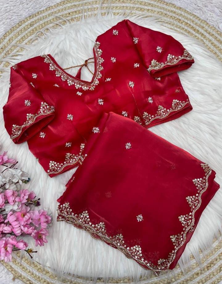 Sattan Saree With Beautiful C - pallu Brits Work