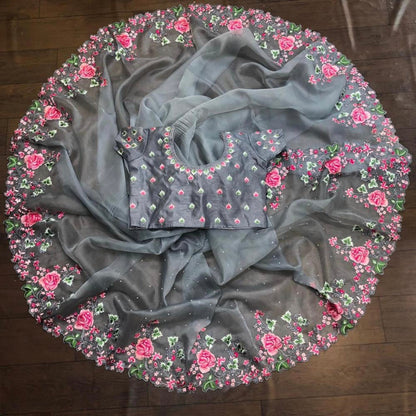 Organza silk work saree