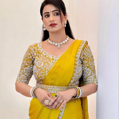 Pure chinon saree with stitch blouse