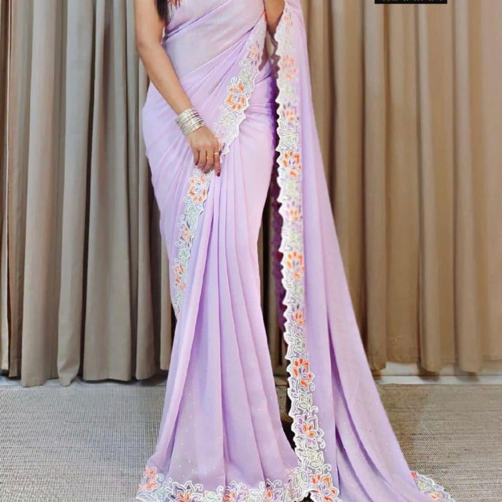 Pure Georgette diamond work saree