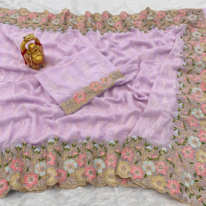 Pure Georgette diamond stone work saree