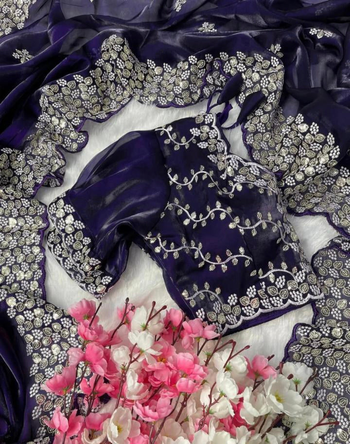 Pure Zimmy Choo Satin Saree with blouse stitch