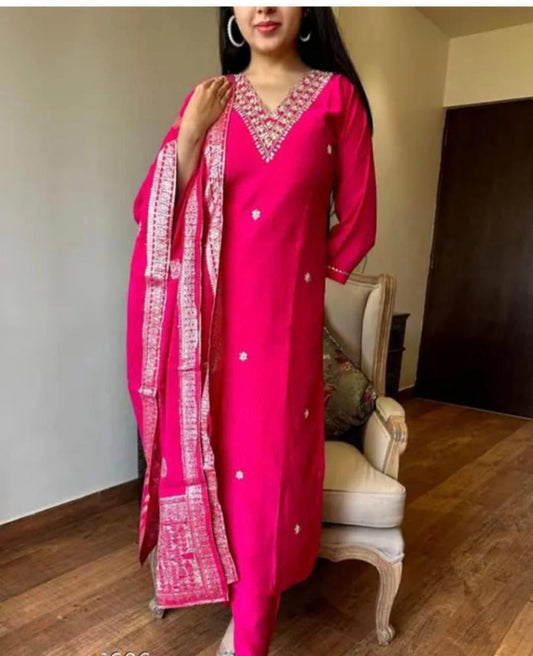 Viscose fabric designer kurti set with dupatta