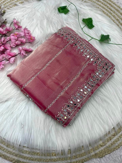 Women,s New Mirror Handwork Jimmy Choo Saree