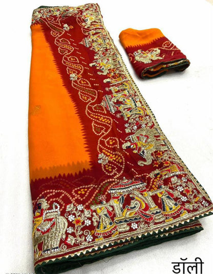 Georgette Pending Bhandhani Embroidery Work