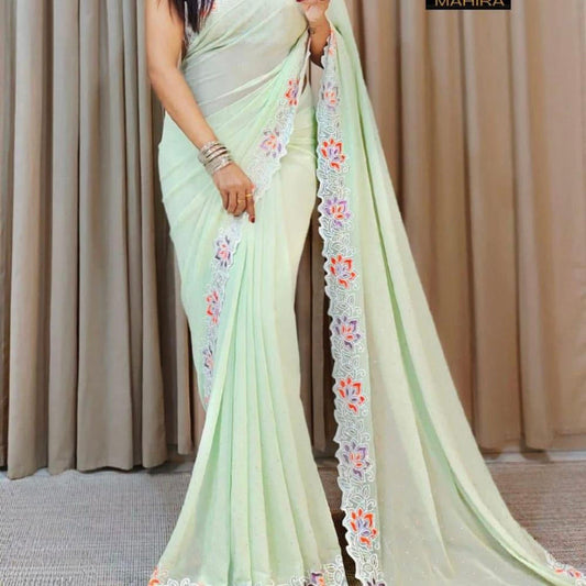 Pure Georgette diamond work saree