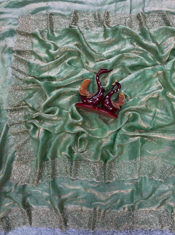 Space Silk Saree With Jarkhan Daimond Work