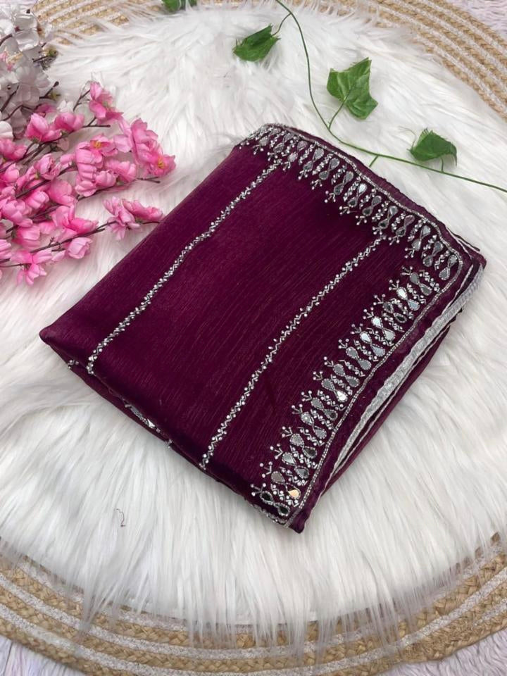 Women,s New Mirror Handwork Jimmy Choo Saree