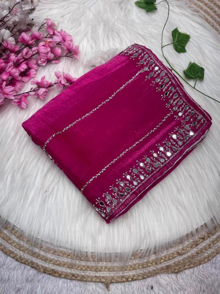 Women,s New Mirror Handwork Jimmy Choo Saree