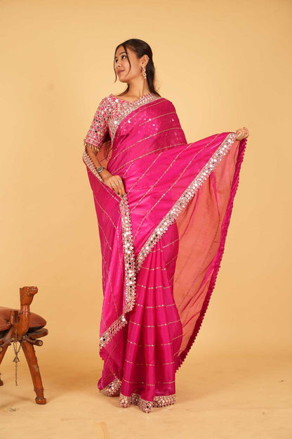 Mirror work saree