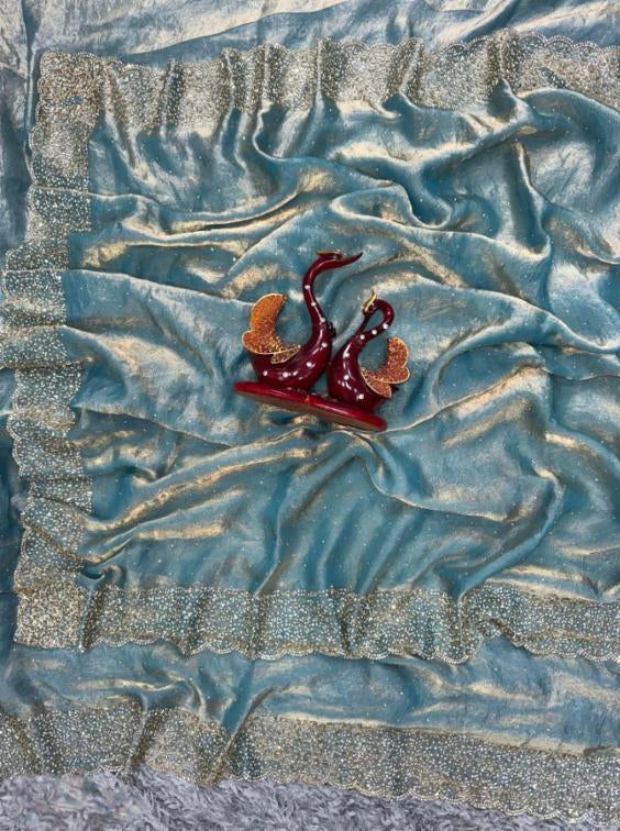 Space Silk Saree With Jarkhan Daimond Work