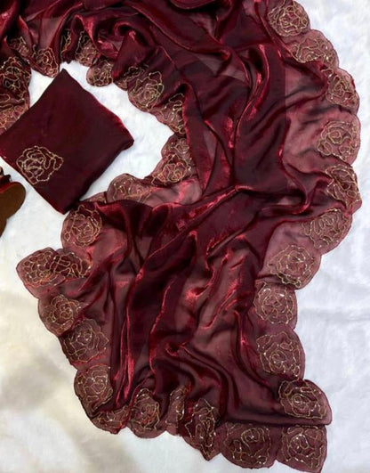 Pure Space Silk kat dena hand work saree