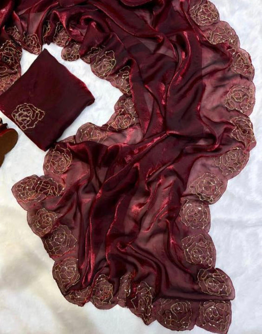 Pure Space Silk kat dena hand work saree