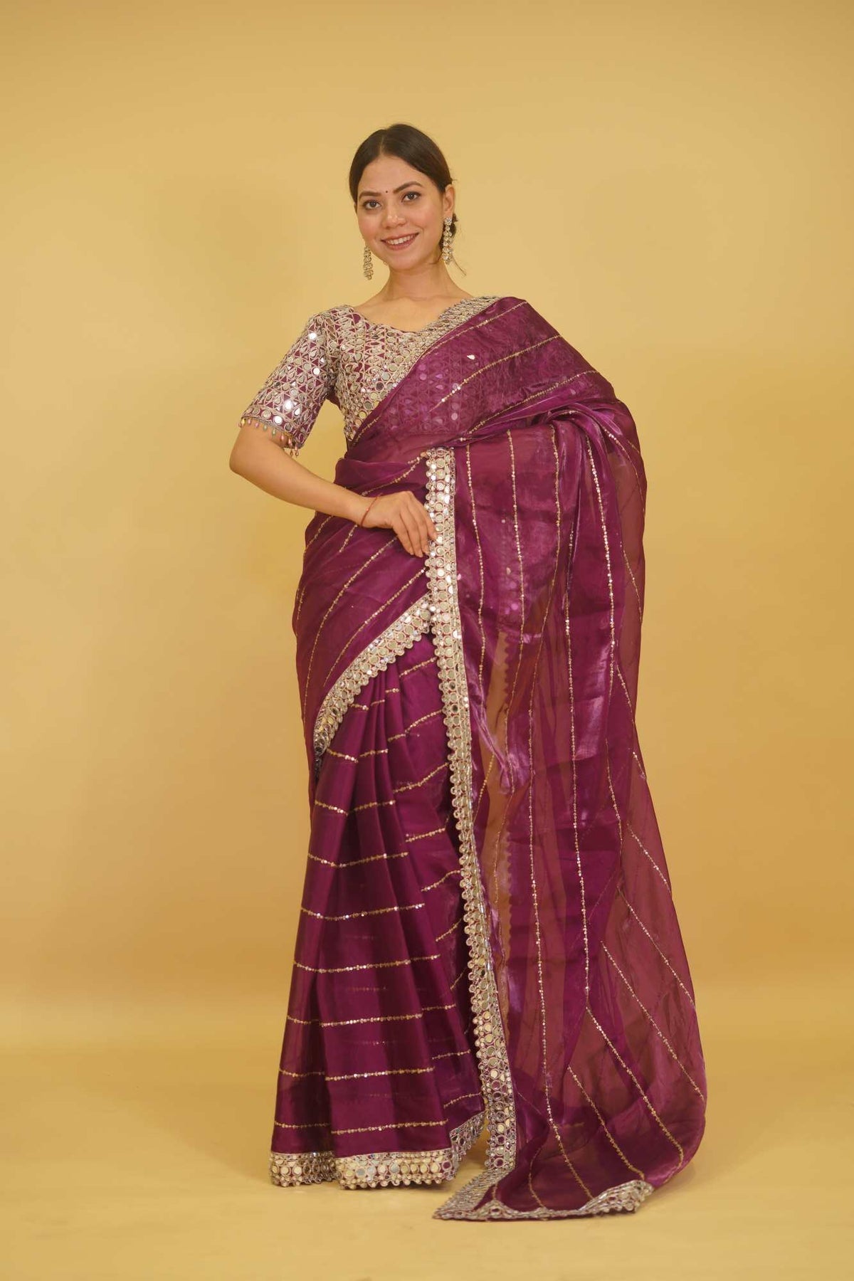 Mirror work saree