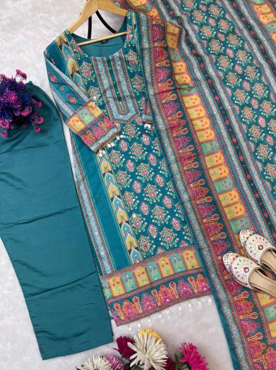 MASLIN suit set Handcrafted Embroidery and Digital Prints,