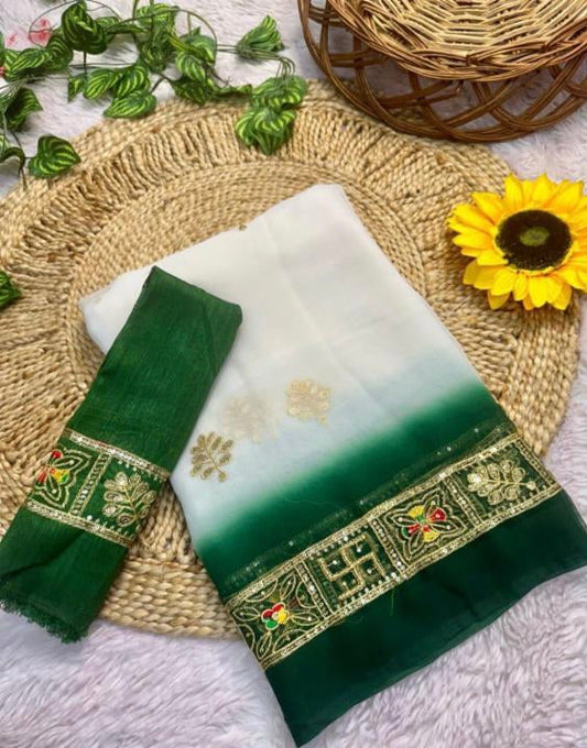 Handmade amrodari wark print Saree