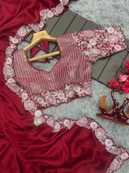 Embrodery Work Fully Stitch Blouse Saree