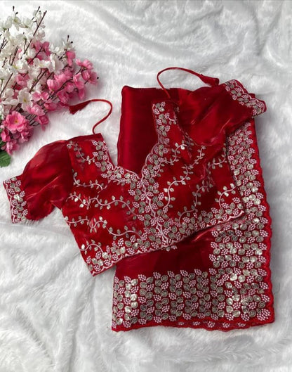 Pure Zimmy Choo Satin Saree with blouse stitch