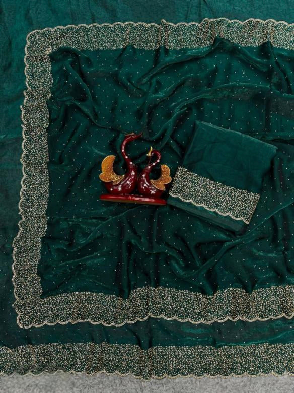 Space Silk Saree With Jarkhan Daimond Work