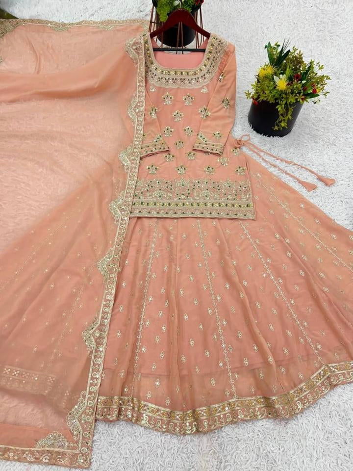 Star georgette top,lehnga, dupatta