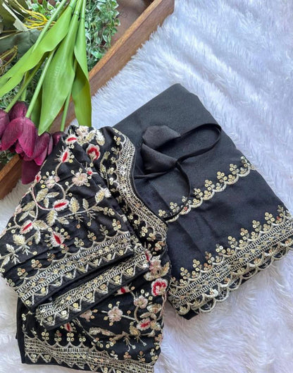 Fancy work saree with stitch blouse